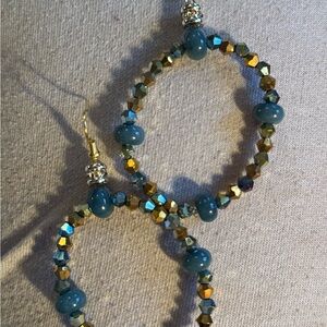 Hand Crafted Blue and Gold Beaded Earrings